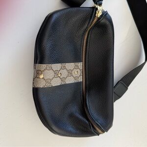 Upcycled black leather crossbody bag